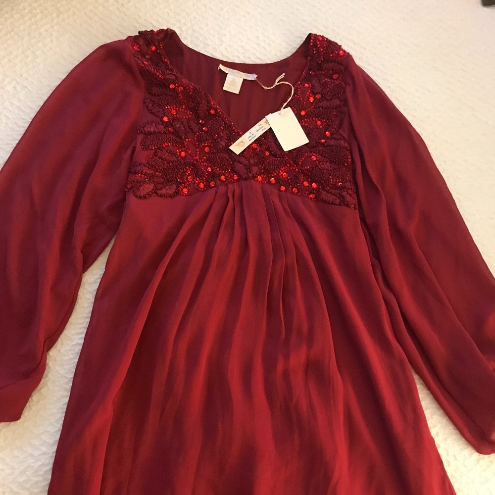 Gold Hawk Ruby Red Dress with Beads